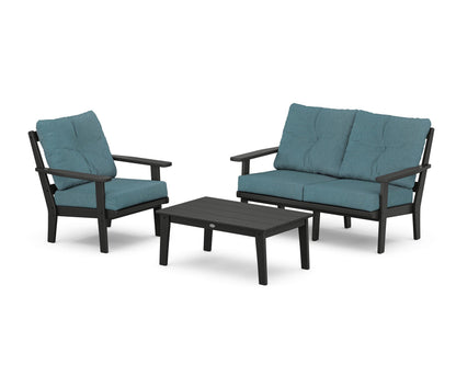 POLYWOOD® Prairie 3-Piece Deep Seating Set with Loveseat in Black / Ocean Teal