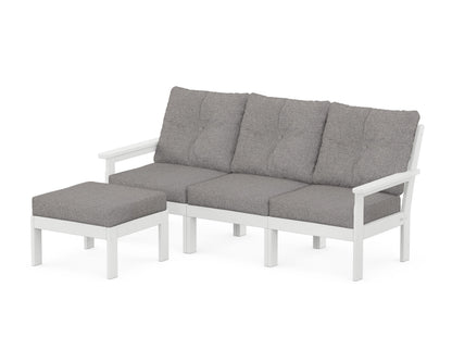 POLYWOOD® Vineyard 4-Piece Sectional with Ottoman in White / Grey Mist