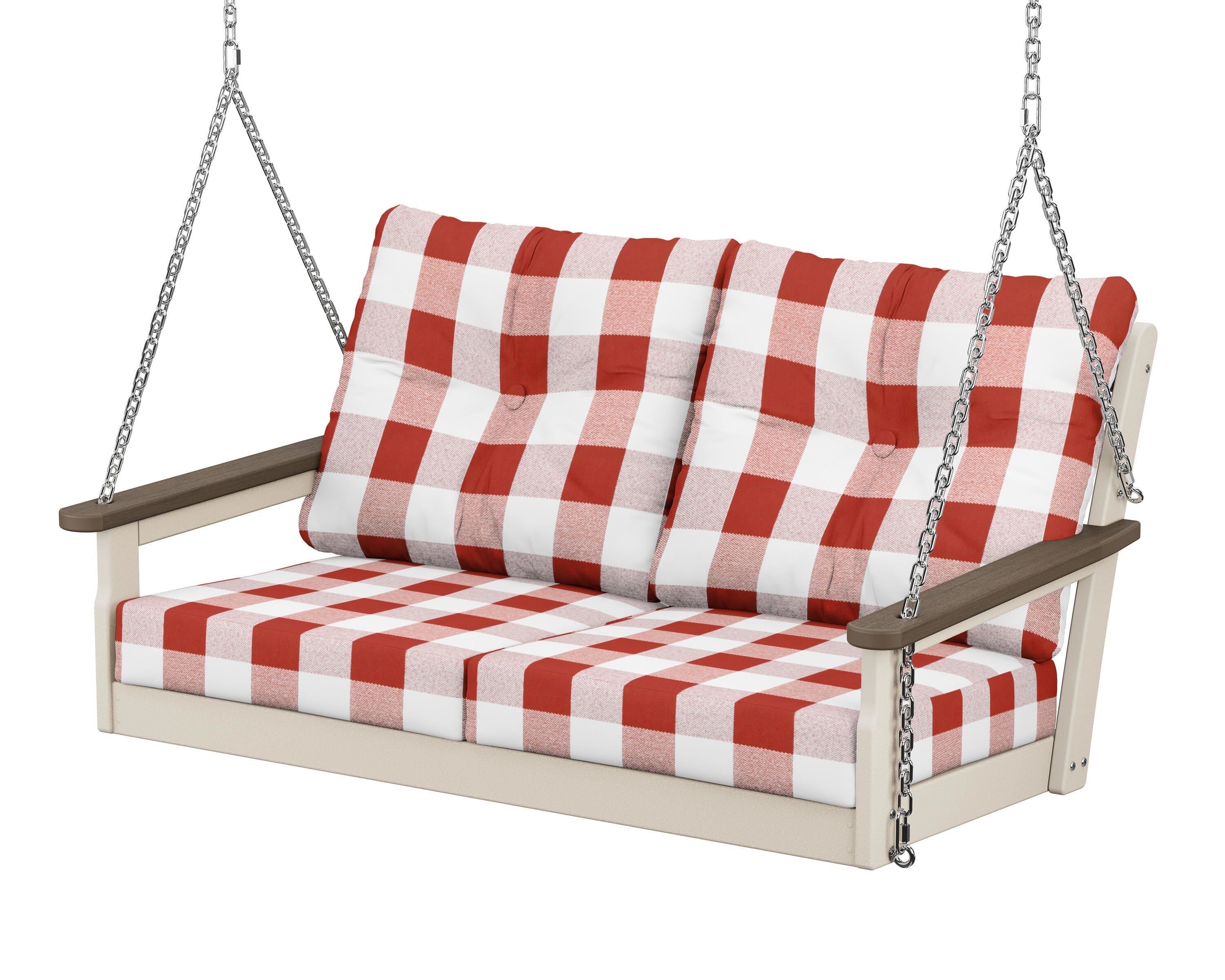 POLYWOOD® Vineyard Deep Seating Swing in Sand / Kona / Buffalo Plaid Crimson