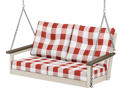 POLYWOOD® Vineyard Deep Seating Swing in Sand / Kona / Buffalo Plaid Crimson