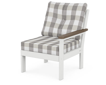 POLYWOOD® Vineyard Modular Right Arm Chair in White / Kona / Buffalo Plaid Grey Mist