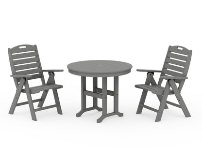 POLYWOOD® Nautical Folding Highback Chair 3-Piece Round Dining Set in Slate Grey
