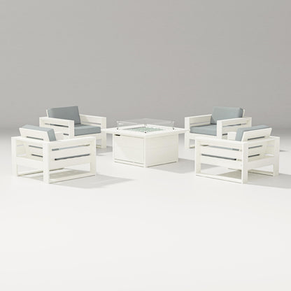 PW Designer Series Latitude 5-Piece Lounge Fire Table Set in Vintage White / Spa