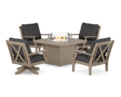 POLYWOOD® Braxton 5-Piece Deep Seating Set with Fire Table in Vintage Sahara / Spectrum Carbon