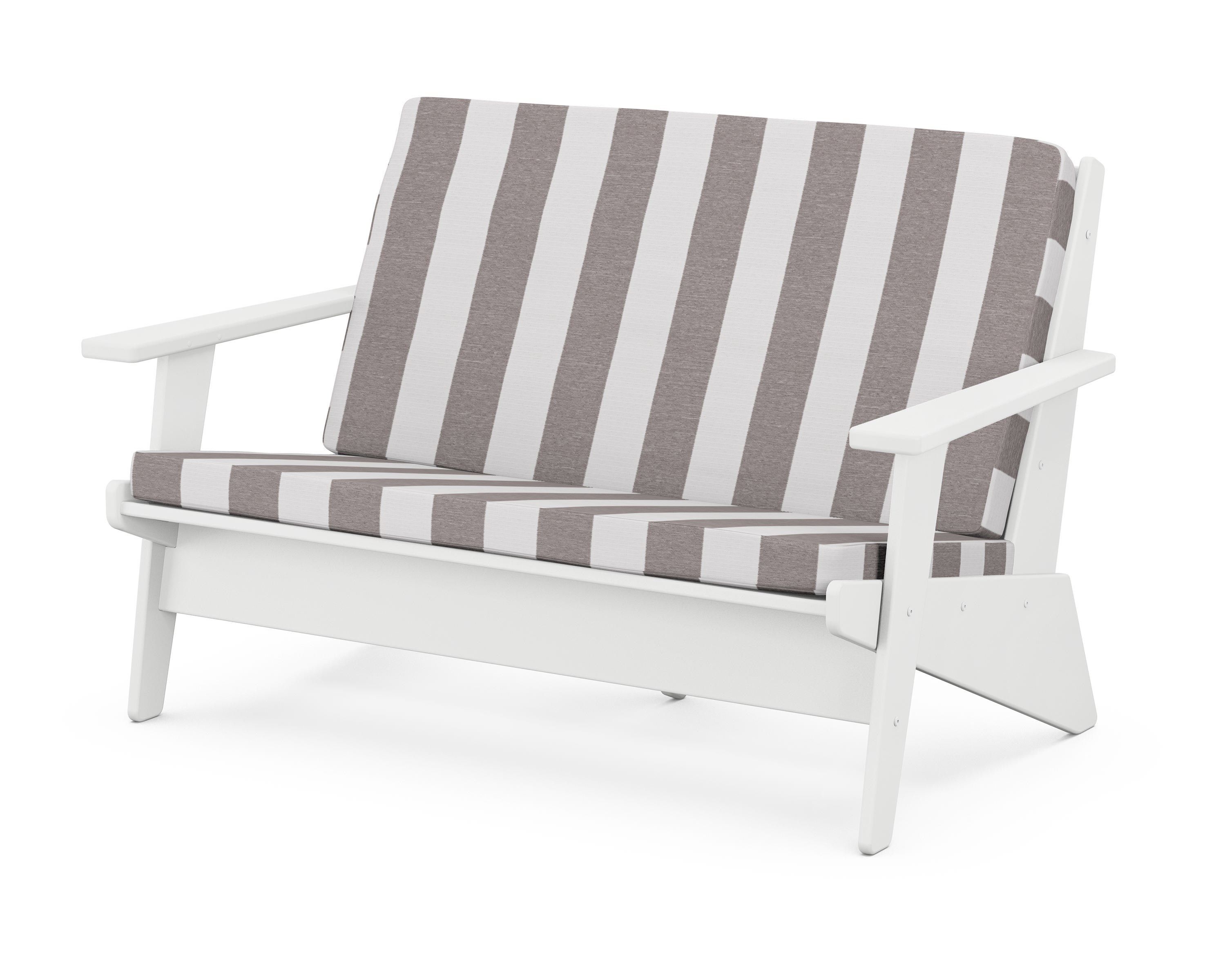 POLYWOOD® Riviera Modern Lounge Loveseat in White / Cabana Stripe Grey Mist