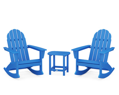 POLYWOOD® Vineyard 3-Piece Adirondack Rocking Chair Set with South Beach 18" Side Table in Pacific Blue