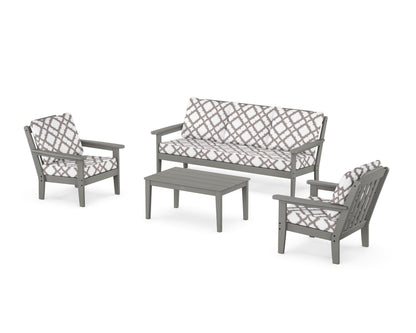 Country Living Cottage 4-Piece Deep Seating Set with Sofa in Slate Grey / Trellis Grey Mist