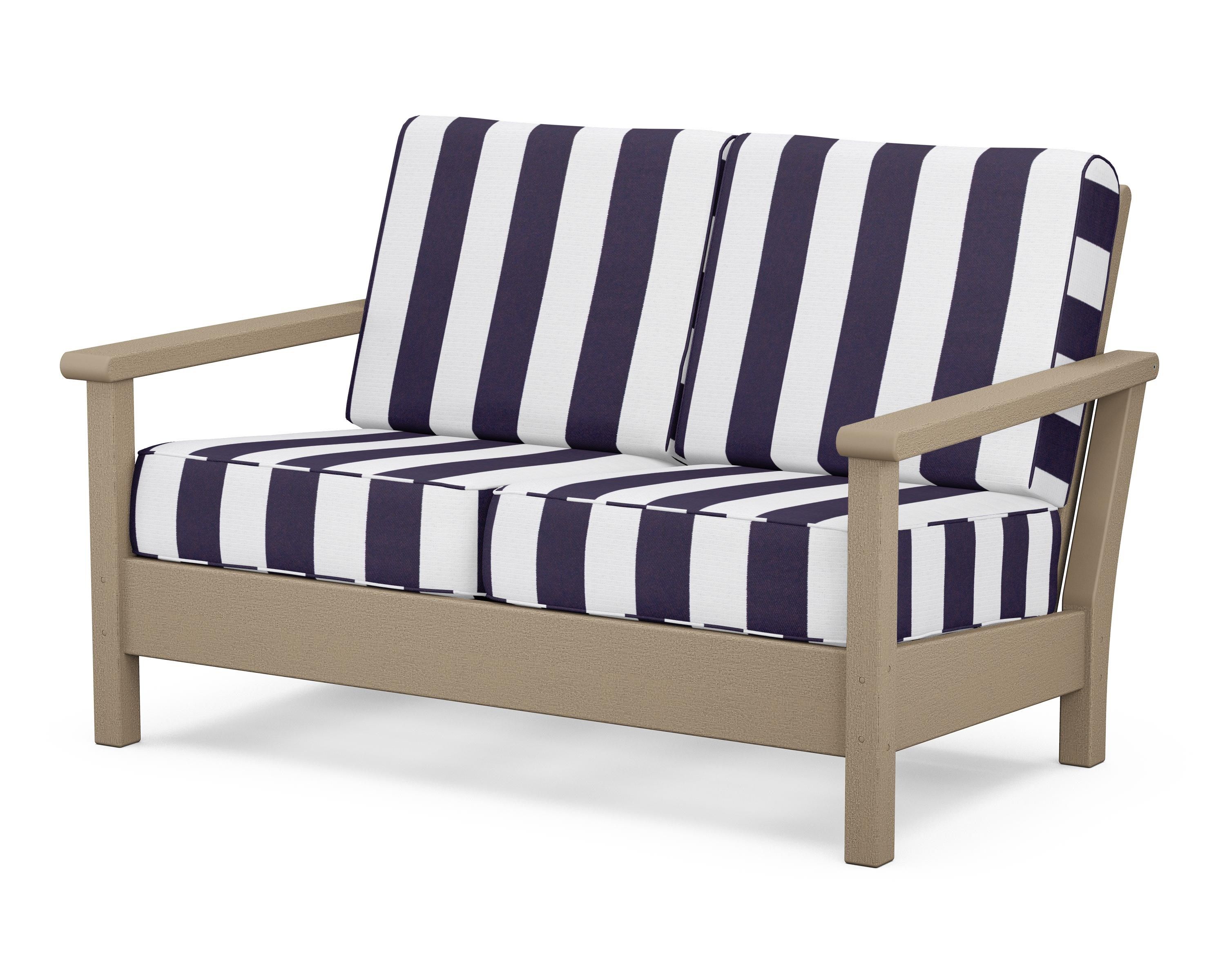 POLYWOOD® Harbour Deep Seating Loveseat in Vintage Sahara / Cabana Stripe Navy