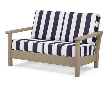 POLYWOOD® Harbour Deep Seating Loveseat in Vintage Sahara / Cabana Stripe Navy
