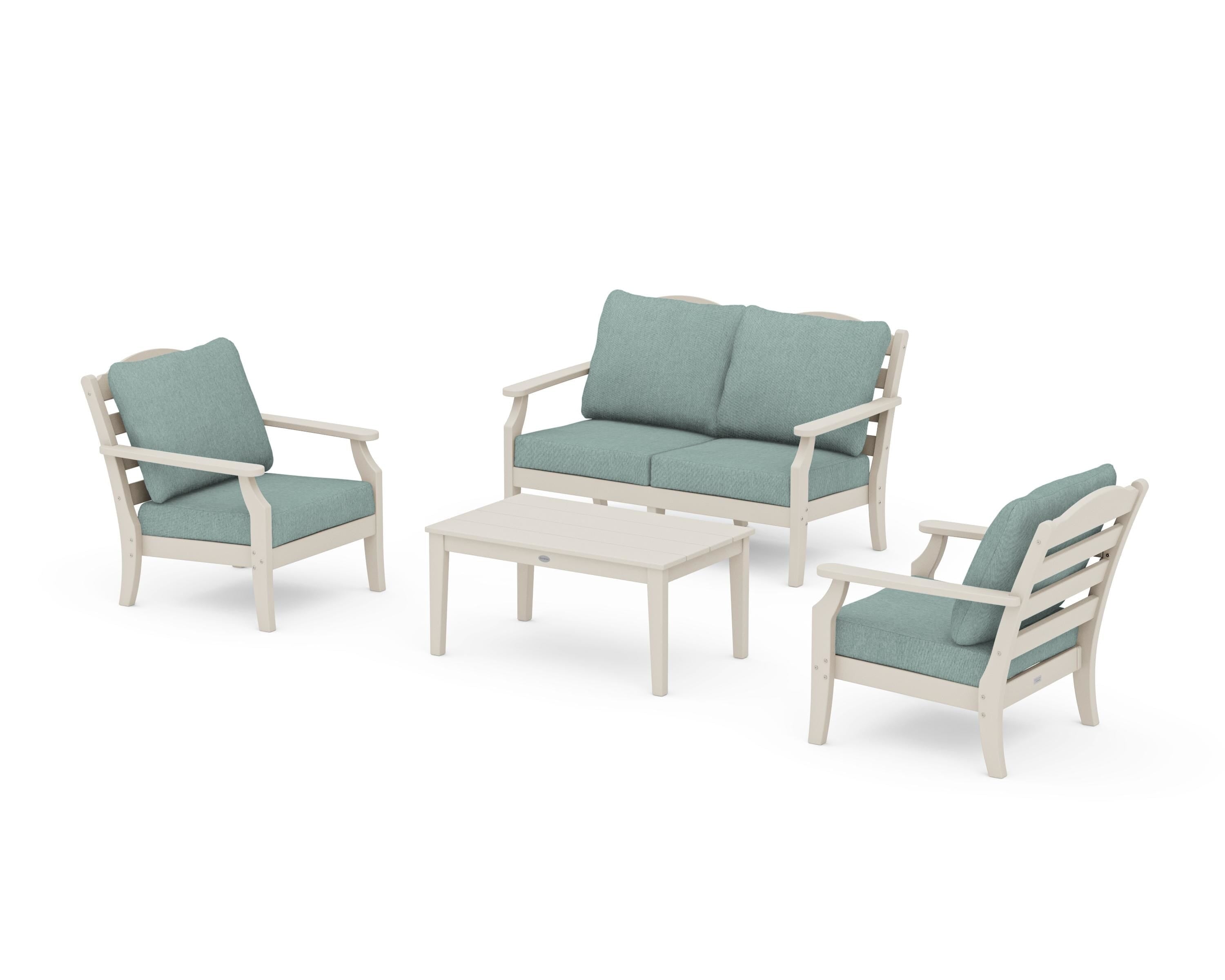 Draper James™ by  POLYWOOD® Savannah 4-Piece Deep Seating Set with Loveseat in Sand / Glacier Spa