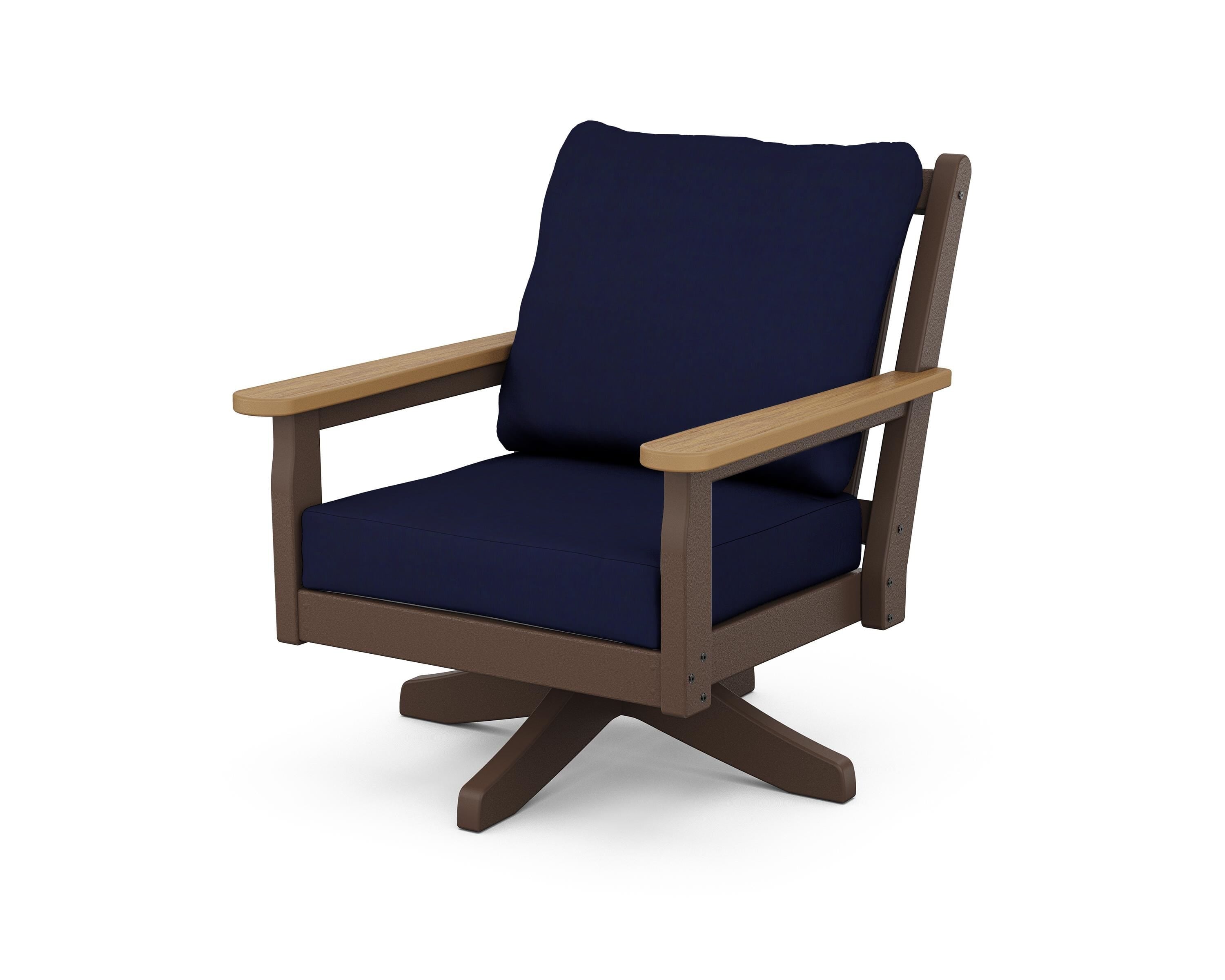 POLYWOOD® Chippendale Deep Seating Swivel Chair in Mahogany / Natural / Navy