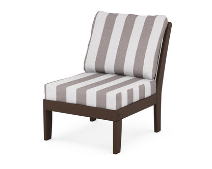 POLYWOOD® Braxton Modular Armless Chair in Mahogany / Cabana Stripe Grey Mist