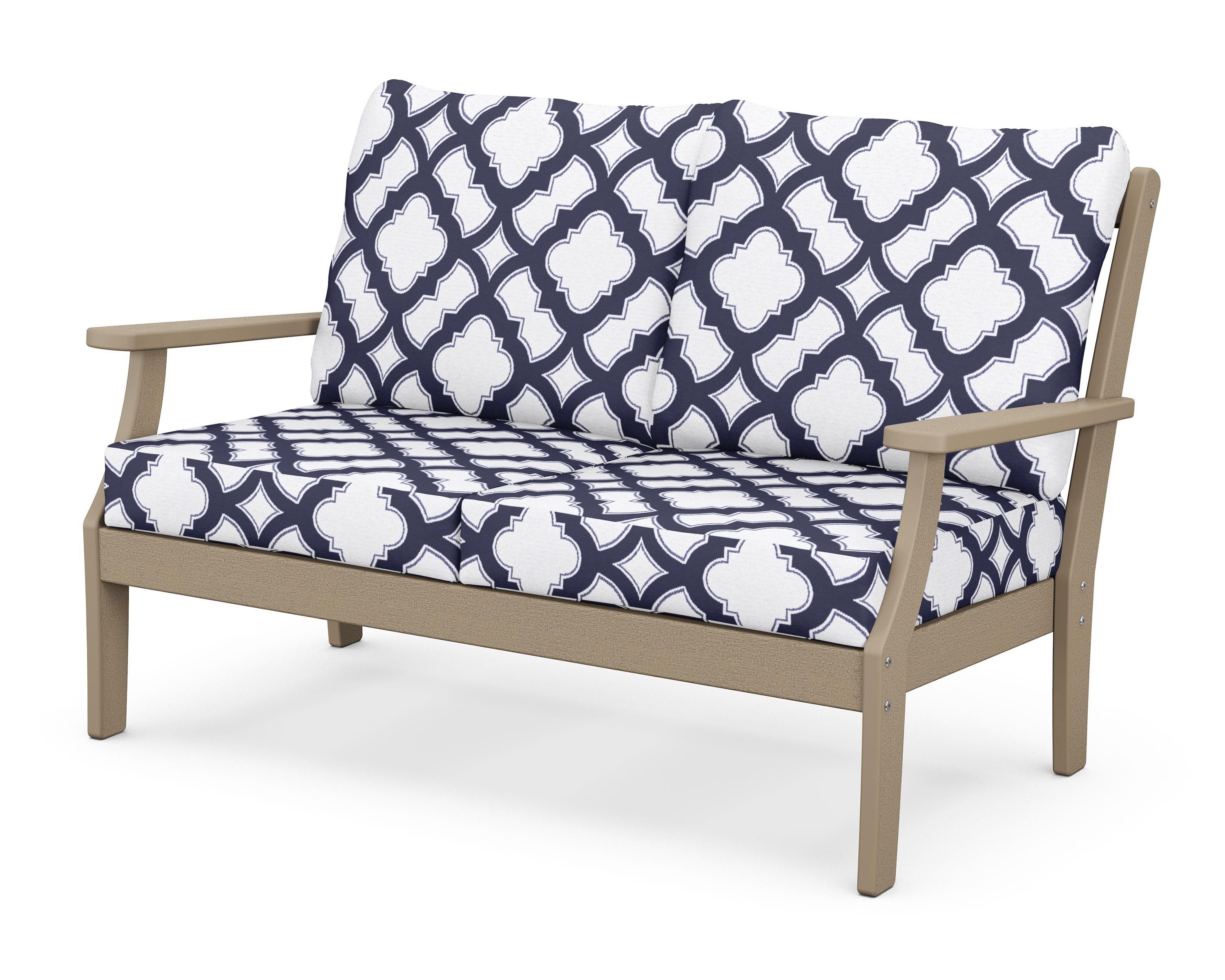 POLYWOOD® Braxton Deep Seating Loveseat in Vintage Sahara / Trellis Navy