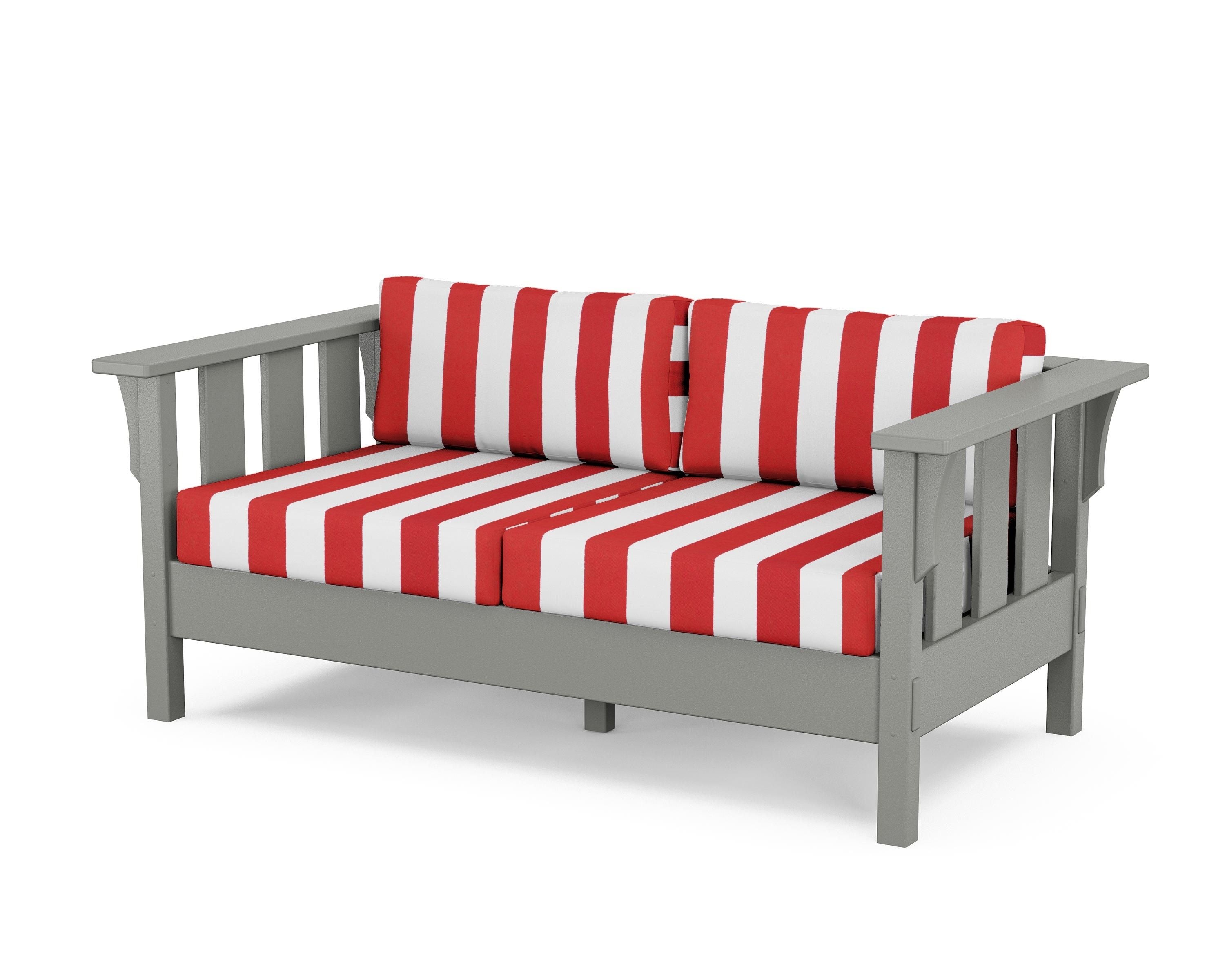 Martha Stewart by POLYWOOD® Acadia Deep Seating Loveseat in Slate Grey / Cabana Stripe Crimson