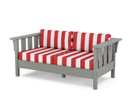 Martha Stewart by POLYWOOD® Acadia Deep Seating Loveseat in Slate Grey / Cabana Stripe Crimson
