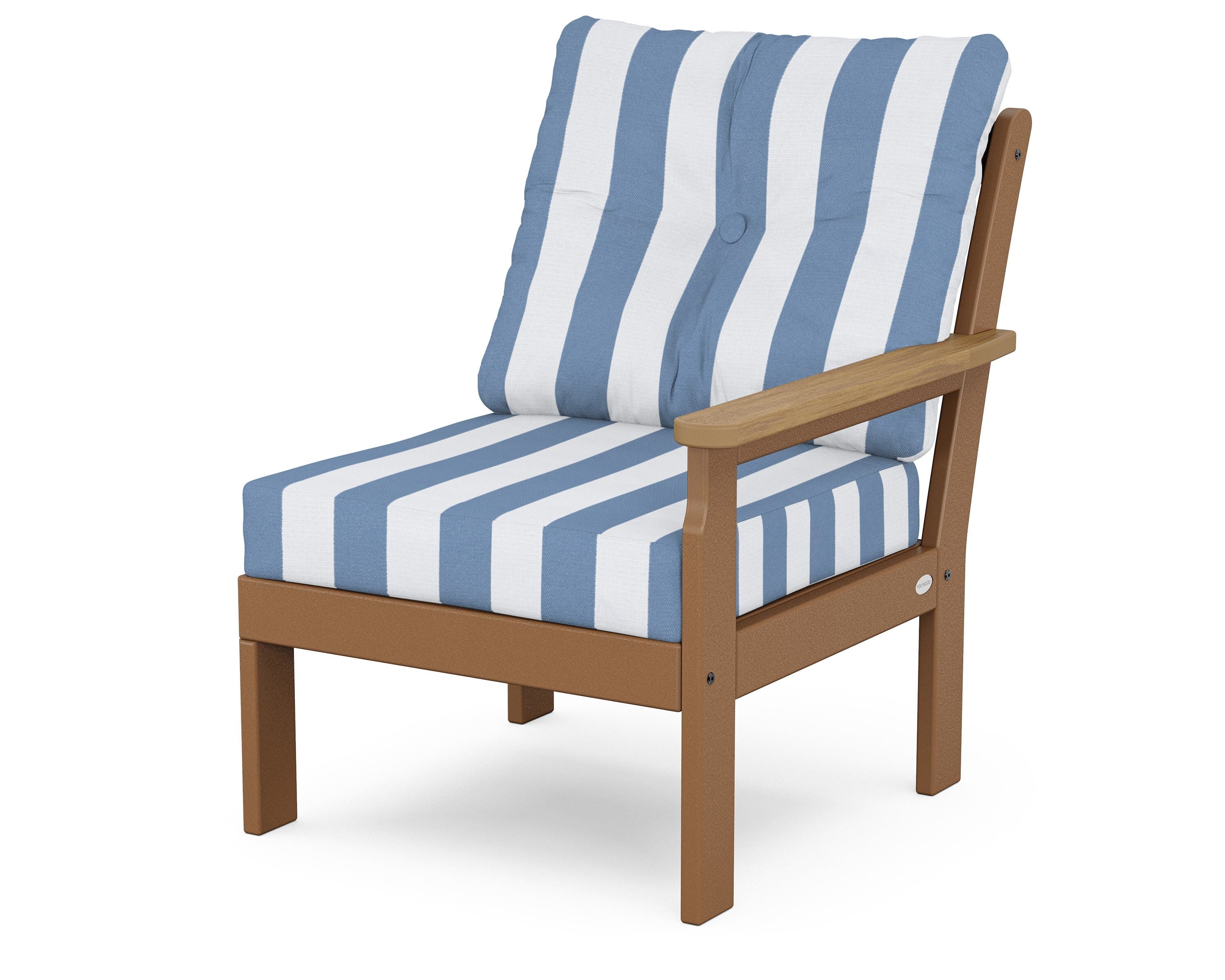 POLYWOOD® Vineyard Modular Right Arm Chair in Teak / Natural / Cabana Stripe Sky Blue