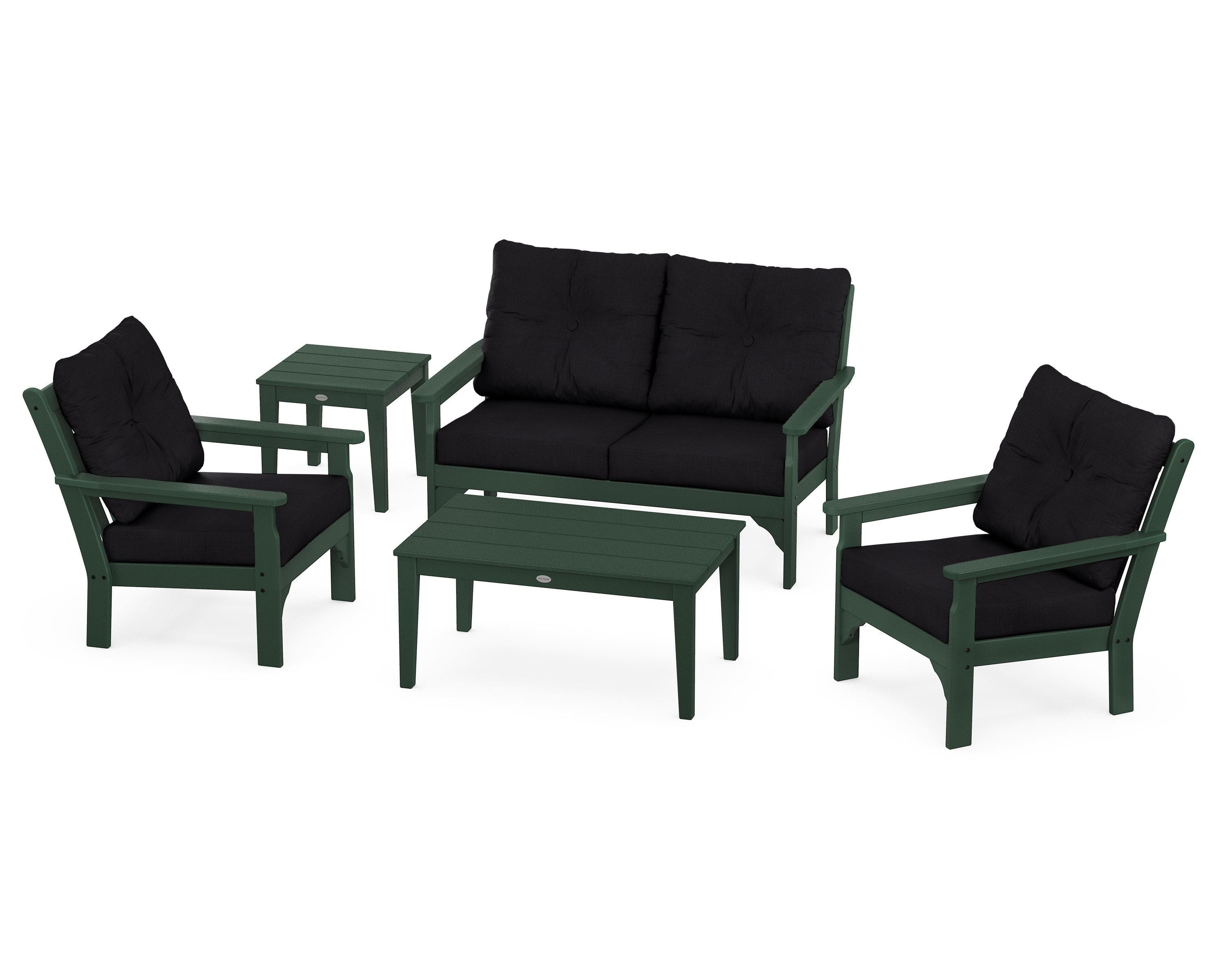 POLYWOOD® Vineyard 5-Piece Deep Seating Set in Green / Midnight Linen