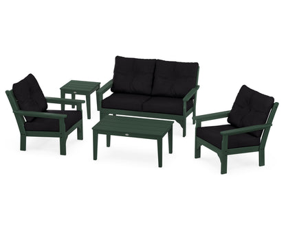 POLYWOOD® Vineyard 5-Piece Deep Seating Set in Green / Midnight Linen