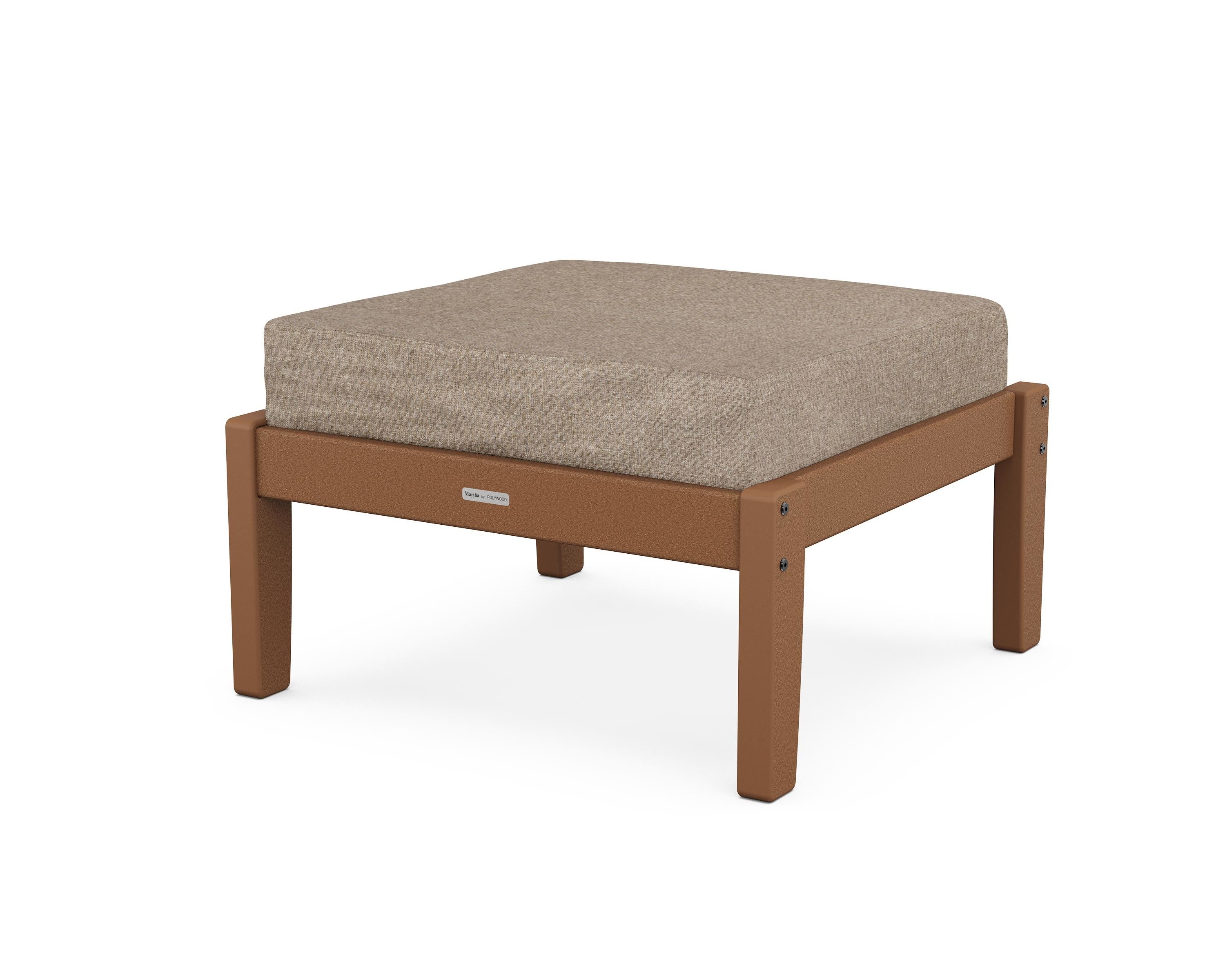 Martha Stewart by POLYWOOD® Chinoiserie Deep Seating Ottoman in Teak / Spiced Burlap