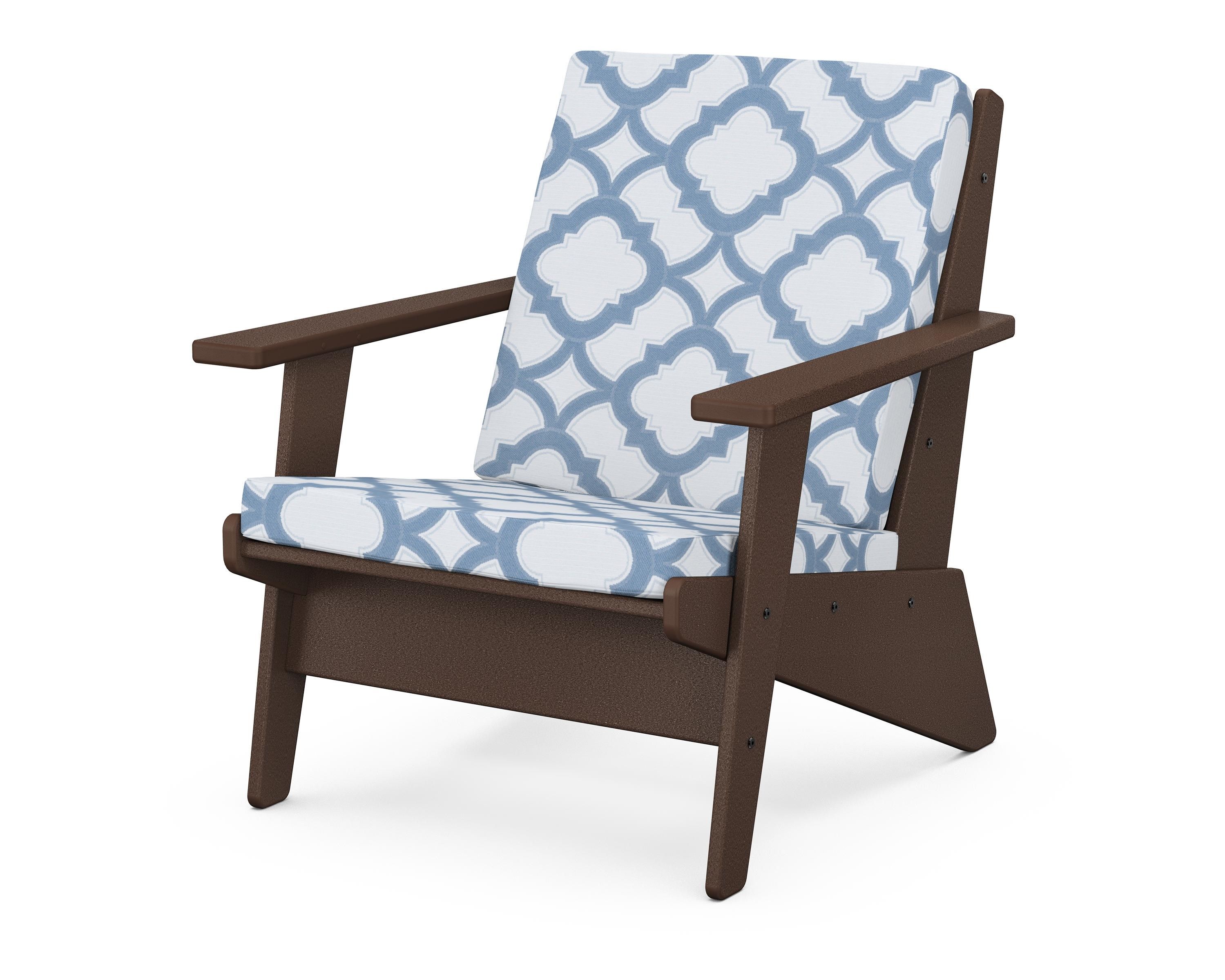 POLYWOOD® Riviera Modern Lounge Chair in Mahogany / Trellis Sky Blue