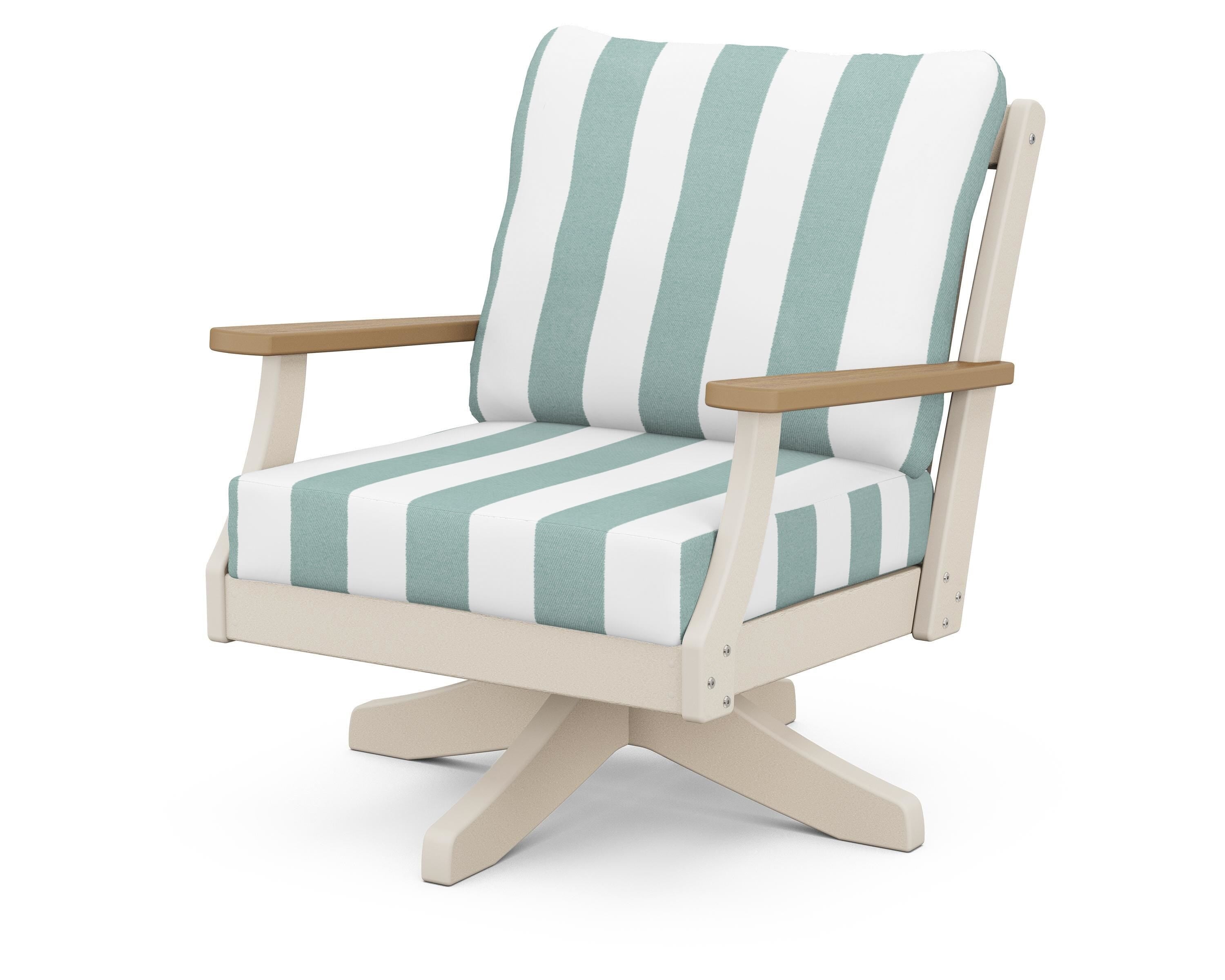 POLYWOOD® Braxton Deep Seating Swivel Chair in Sand / Natural / Cabana Stripe Glacier Spa