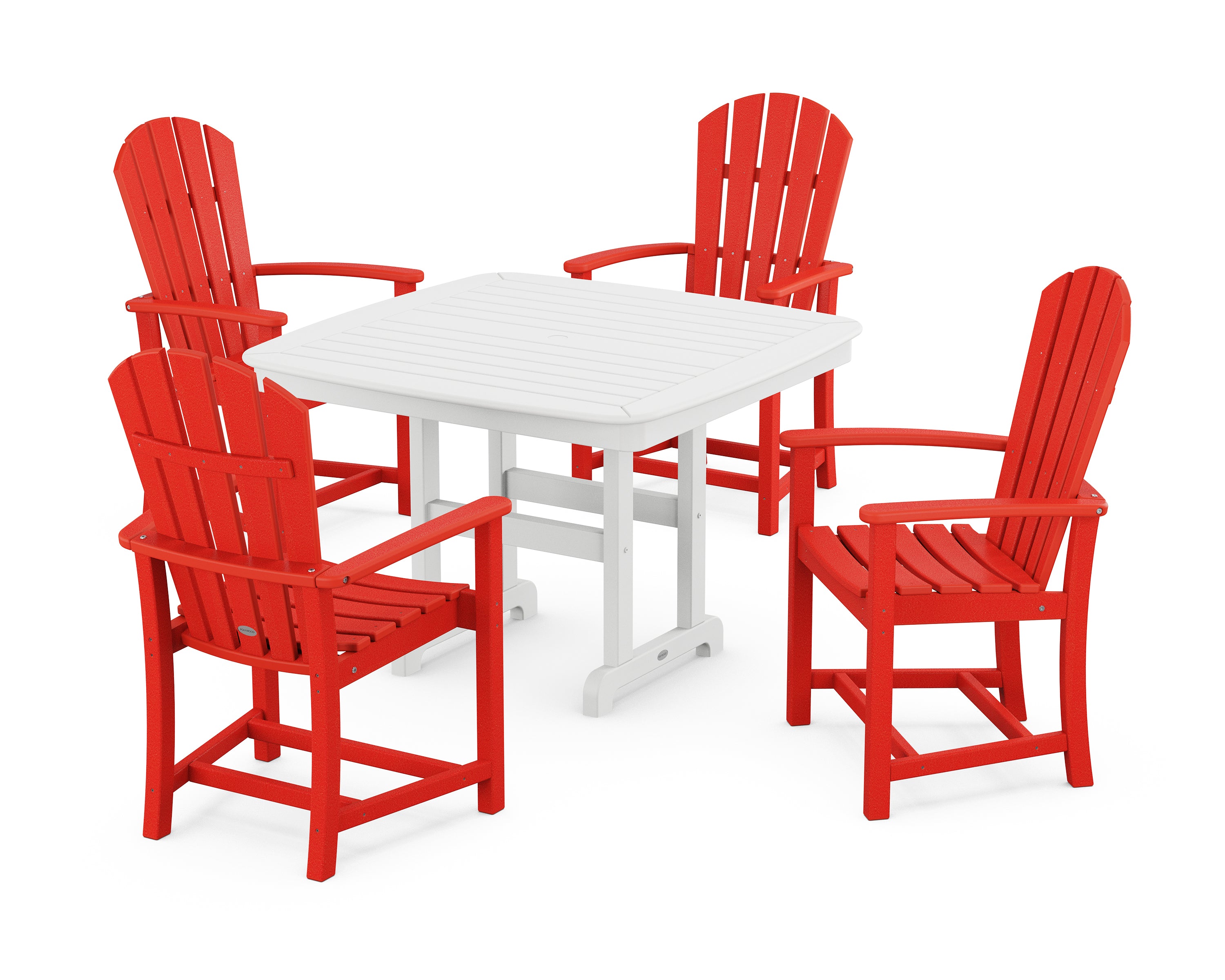 POLYWOOD® Palm Coast 5-Piece Dining Set with Trestle Legs in Sunset Red / White