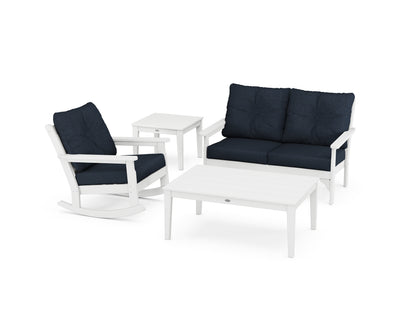 POLYWOOD® Vineyard 4-Piece Deep Seating Rocker Set in White / Marine Indigo