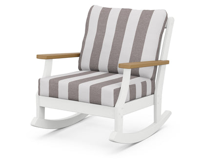 POLYWOOD® Braxton Deep Seating Rocking Chair in White / Natural / Cabana Stripe Grey Mist