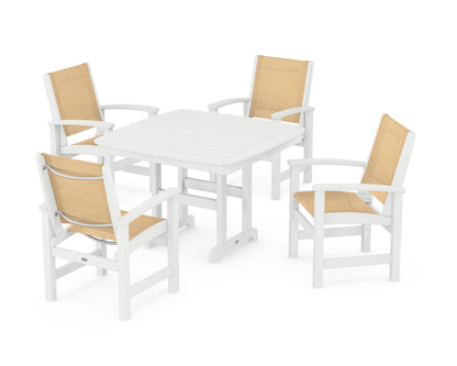 POLYWOOD® Coastal 5-Piece Dining Set in White / Dupioni Apricot Sling