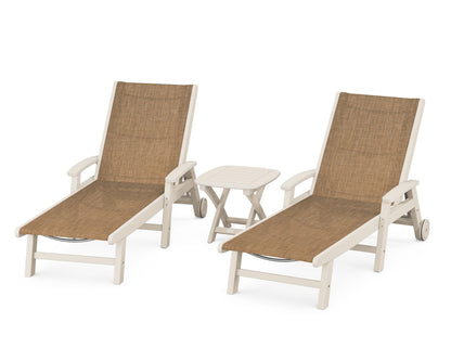 POLYWOOD® Coastal 3-Piece Wheeled Chaise Set in Sand / Burlap Sling