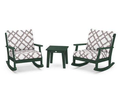 POLYWOOD® Braxton 3-Piece Deep Seating Rocker Set in Green / Trellis Grey Mist