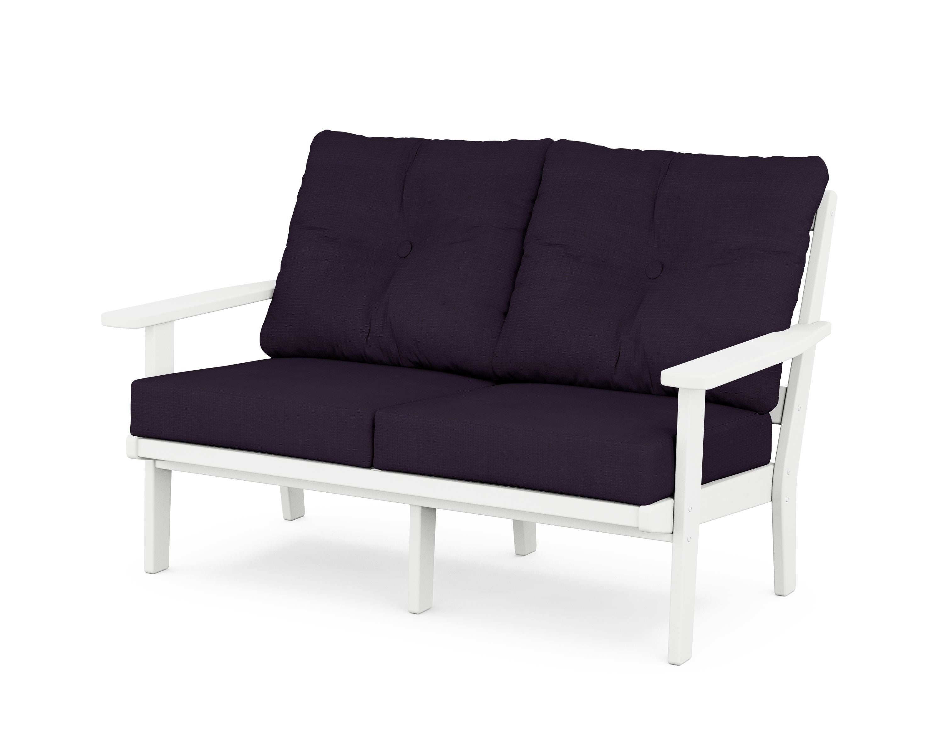 POLYWOOD® Prairie Deep Seating Loveseat in White / Navy Linen