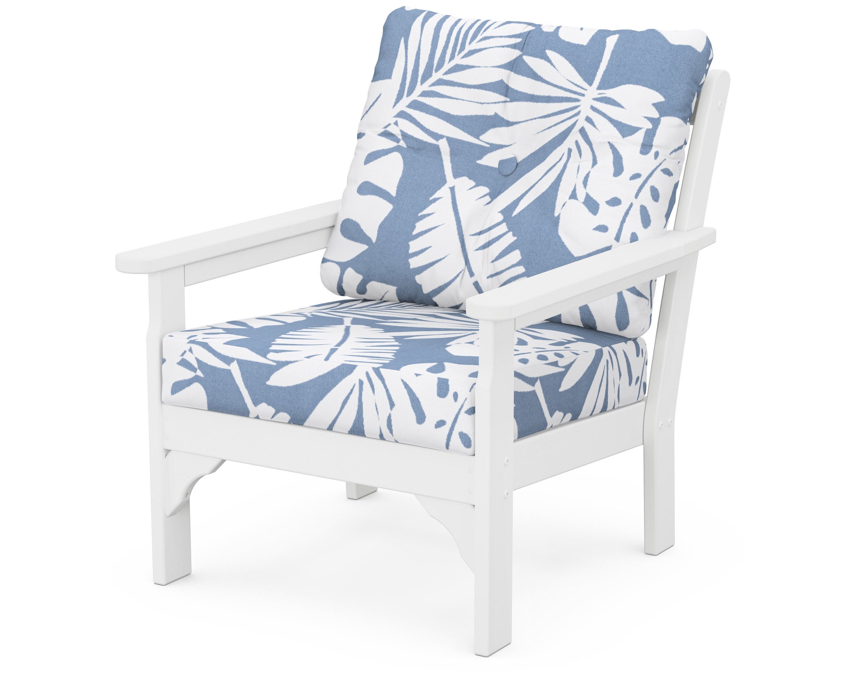 POLYWOOD® Vineyard Deep Seating Chair in White / Leaf Sky Blue