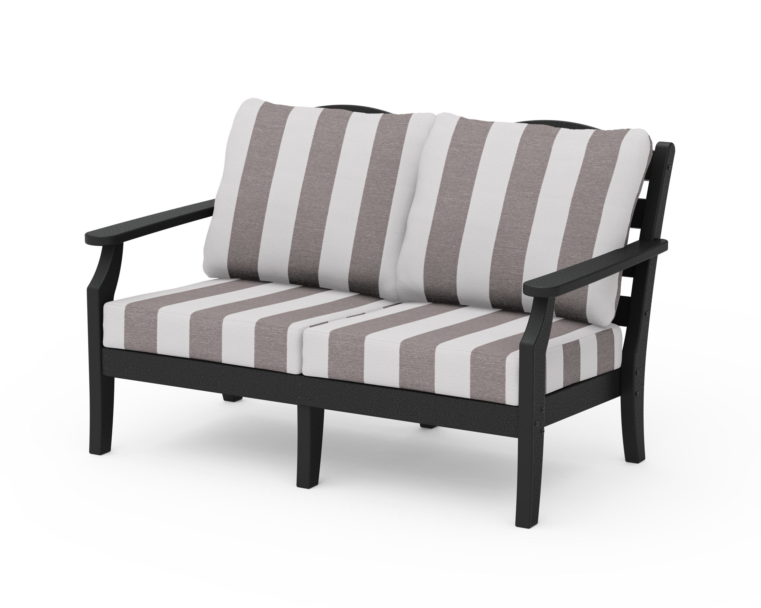 Draper James™ by  POLYWOOD® Savannah Deep Seating Loveseat in Black / Cabana Stripe Grey Mist