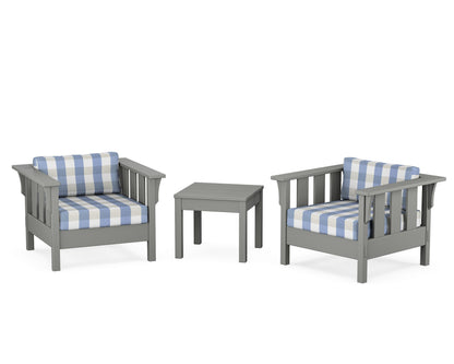 Martha Stewart by POLYWOOD® Acadia 3-Piece Deep Seating Set in Slate Grey / Buffalo Plaid Sky Blue