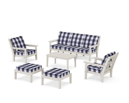 POLYWOOD® Chippendale 6-Piece Lounge Sofa Set in Sand / Buffalo Plaid Navy