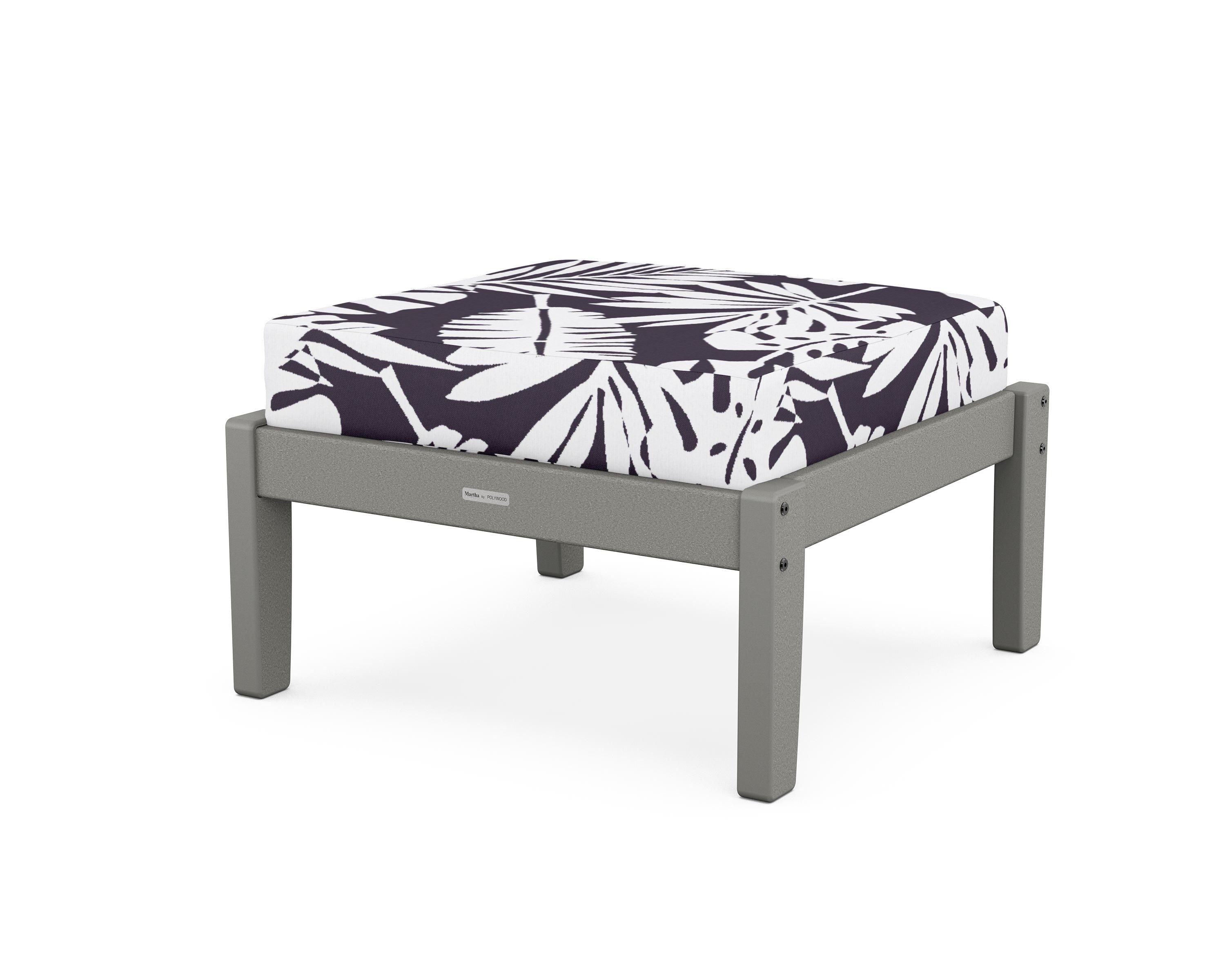 Martha Stewart by POLYWOOD® Chinoiserie Deep Seating Ottoman in Slate Grey / Leaf Navy