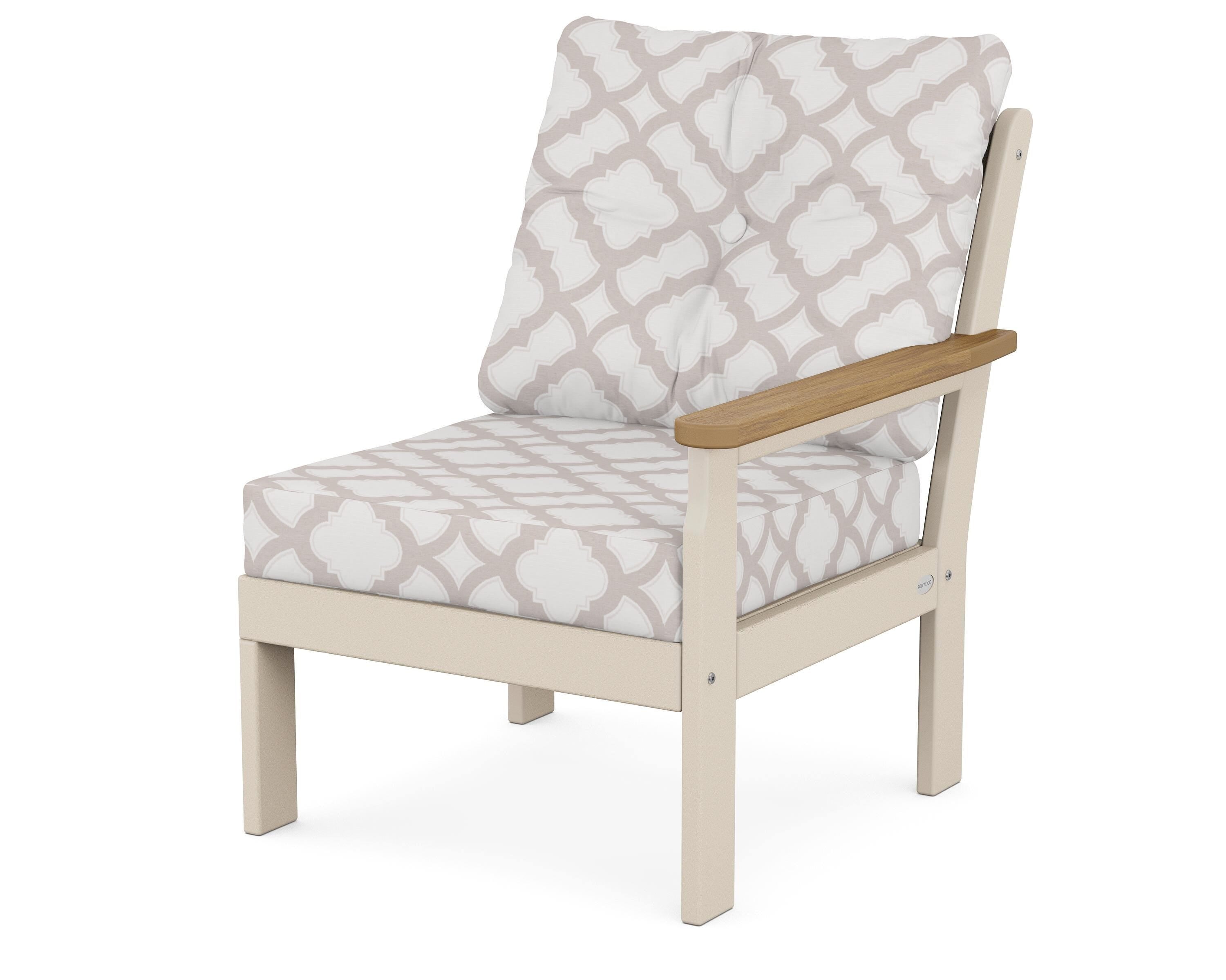 POLYWOOD® Vineyard Modular Right Arm Chair in Sand / Natural / Trellis Dune Burlap