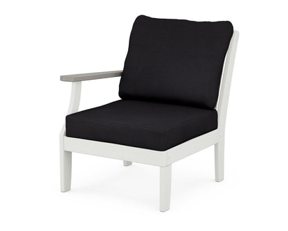 POLYWOOD® Braxton Modular Left Arm Chair in White / Driftwood / Midnight Linen