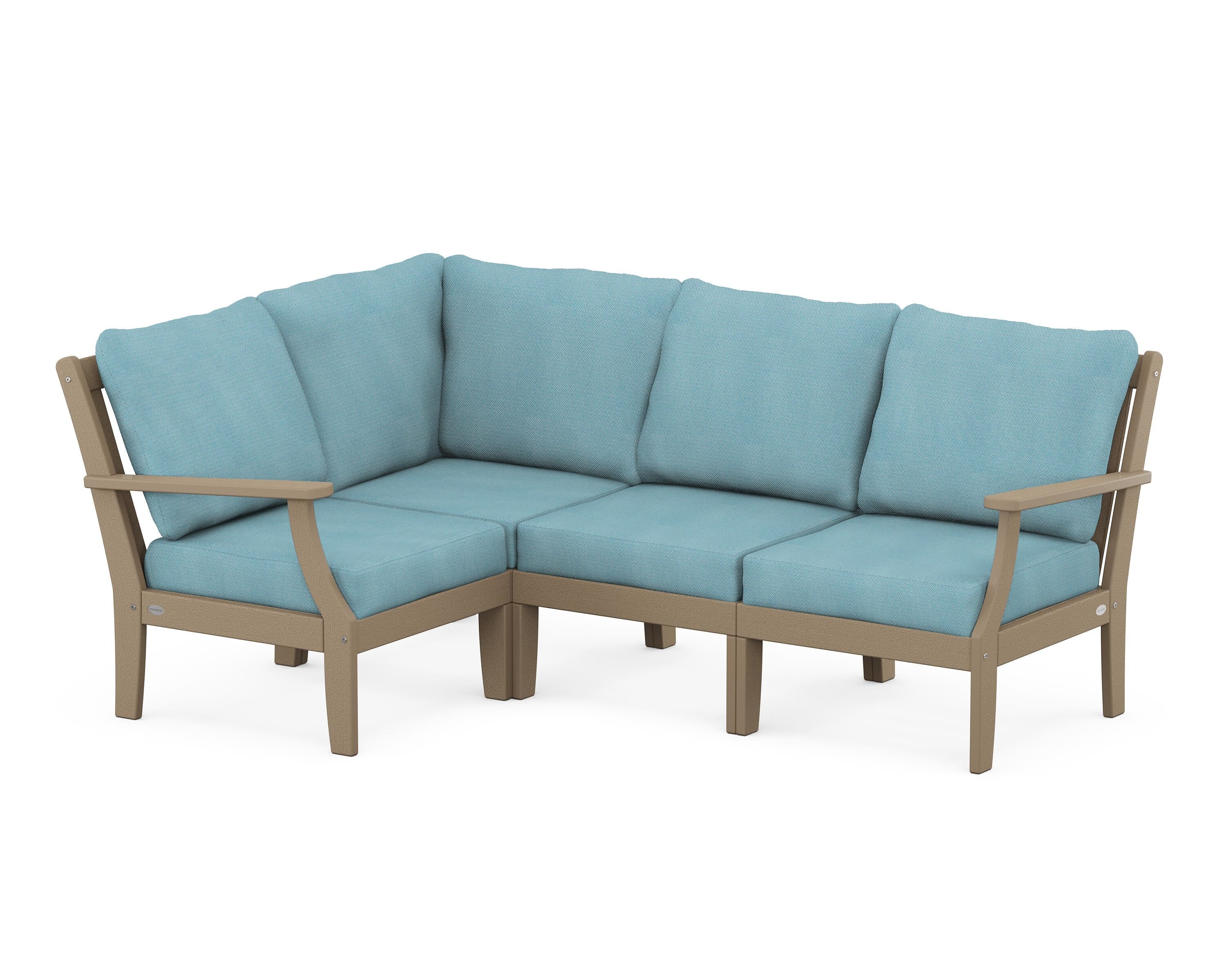 POLYWOOD® Braxton Modular 4-Piece Deep Seating Set in Vintage Sahara / Lattice Sky Blue