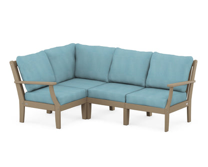 POLYWOOD® Braxton Modular 4-Piece Deep Seating Set in Vintage Sahara / Lattice Sky Blue