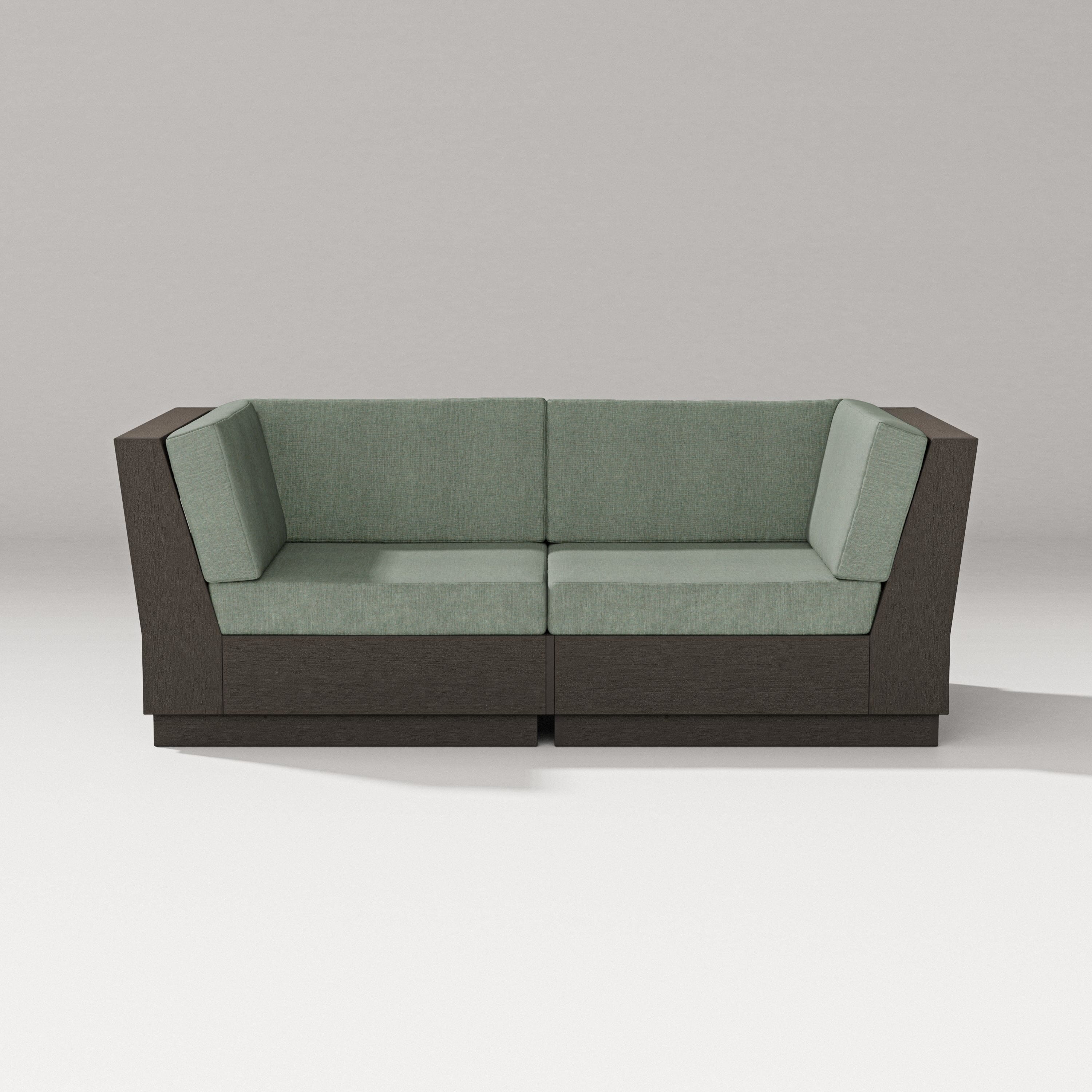PW Designer Series Elevate Loveseat Sectional in Vintage Coffee / Cast Sage