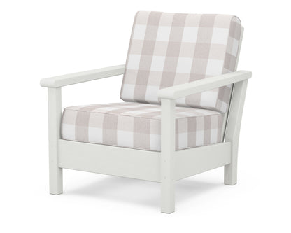 POLYWOOD® Harbour Deep Seating Chair in Vintage White / Buffalo Plaid Dune Burlap