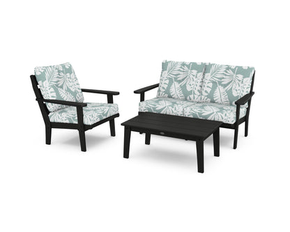 POLYWOOD® Lakeside 3-Piece Deep Seating Set in Black / Leaf Glacier Spa