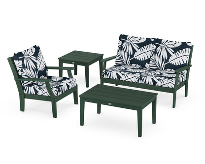 POLYWOOD® Braxton 4-Piece Deep Seating Set in Green / Leaf Marine Indigo