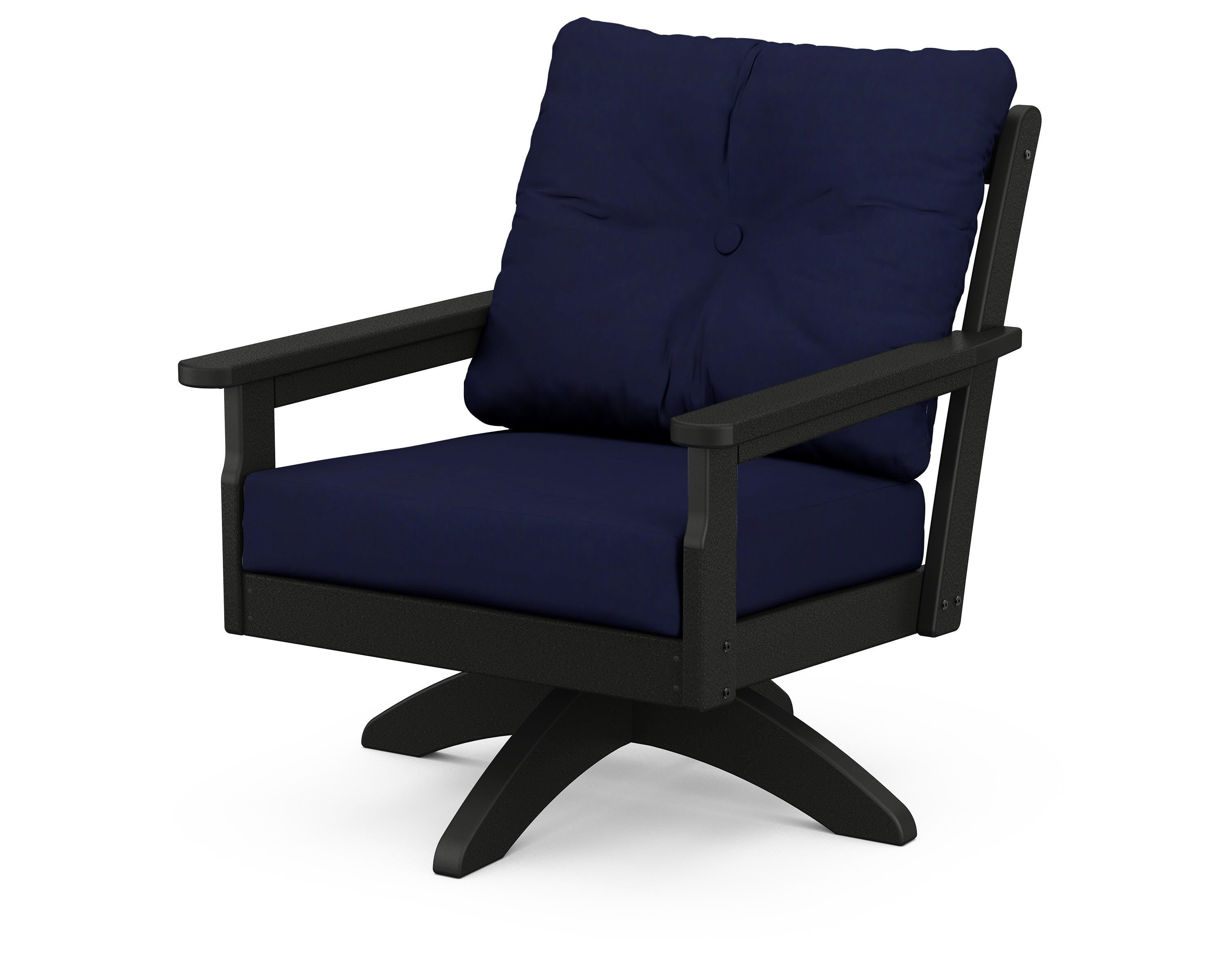 POLYWOOD® Vineyard Deep Seating Swivel Chair in Black / Navy