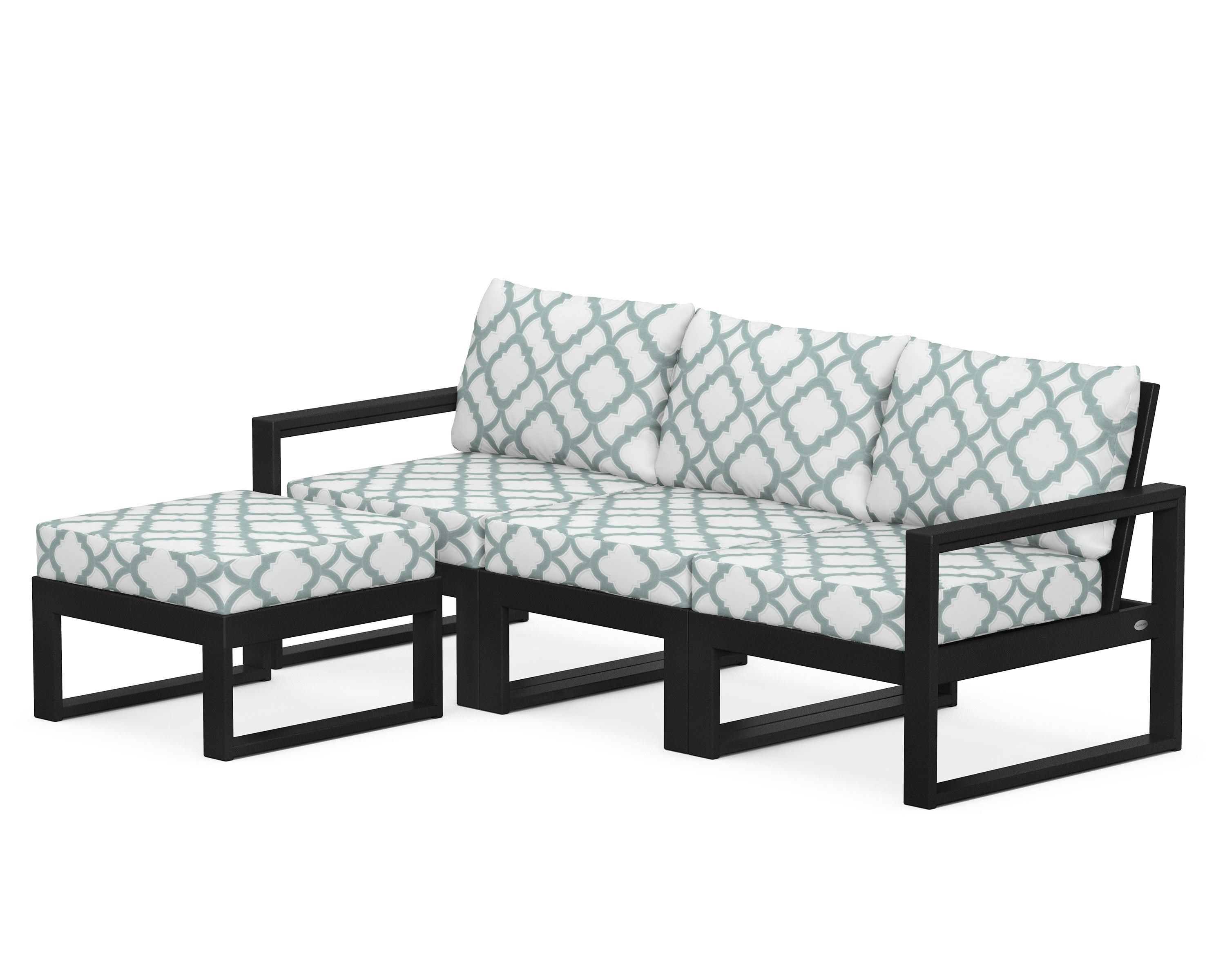 POLYWOOD® EDGE 4-Piece Modular Deep Seating Set with Ottoman in Black / Trellis Glacier Spa
