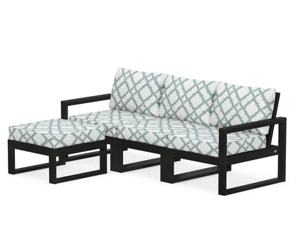 POLYWOOD® EDGE 4-Piece Modular Deep Seating Set with Ottoman in Black / Trellis Glacier Spa