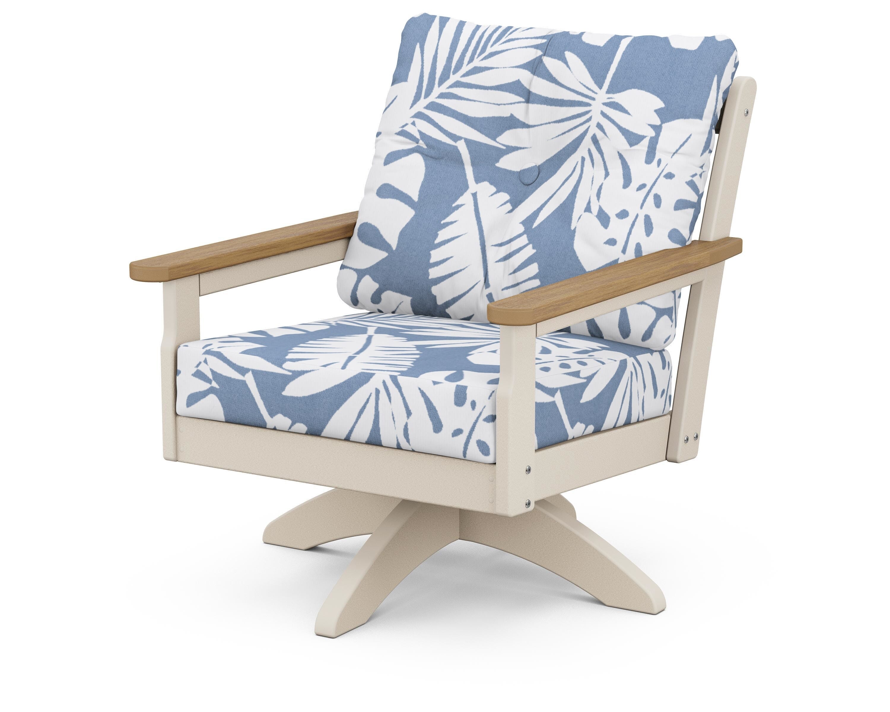 POLYWOOD® Vineyard Deep Seating Swivel Chair in Sand / Natural / Leaf Sky Blue