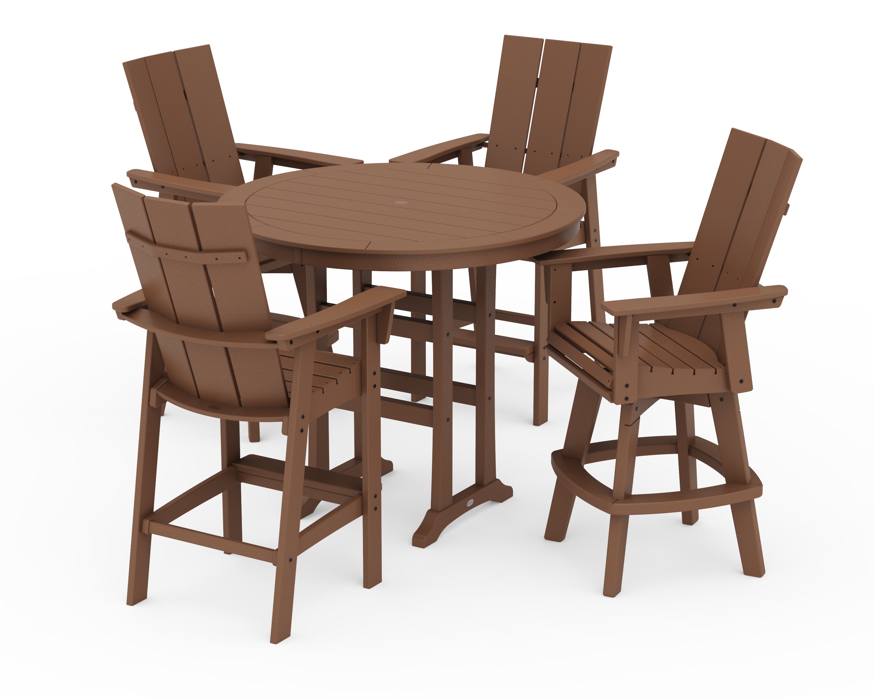 POLYWOOD® Modern Adirondack 5-Piece Nautical Trestle Round Bar Set with Swivels in Teak